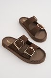 Muggo GOLDY Kadın Çift Tokalı Ayarlanabilir Rahat Taban Günlük Terlik