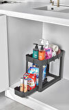 Sev Plastik 2 Katlı Sürgü Çekmeceli Tezgah Altı Organizer Siyah (40x22x33cm)