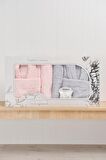Nurpak Bamboo Aile Bornoz Seti - Gri - Pembe