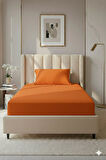 %100 Pamuk Ranforce Premium Tek Kişilik Lastikli Çarşaf Seti - Turuncu