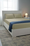 %100 Pamuk Ranforce Premium King Size Lastikli Çarşaf Seti - Bej