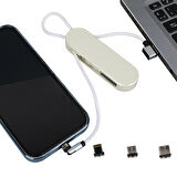 Ayt Powermaster PM-25904 Beyaz 3in1 Type C- Lightning Micro Usb Manyetik Uç Taşınabilir Şarj Data Kablosu