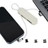 Ayt Powermaster PM-25904 Beyaz 3in1 Type C- Lightning Micro Usb Manyetik Uç Taşınabilir Şarj Data Kablosu