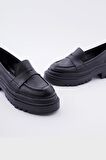 Hakiki Deri Kadın Loafer Ayakkabı Maskülen Kalın Tabanlı Günlük