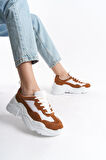 Kadın Süet Kalın Taban Günlük Sneaker Bağcıklı Çift Renk Spor Ayakkabı