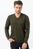 White Stone Treviso 2116 Slim Fit Pamuklu V Yaka Düz Triko Haki