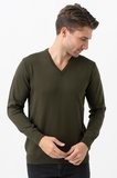 White Stone Treviso 2116 Slim Fit Pamuklu V Yaka Düz Triko Haki