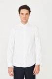 Beyaz Mavi Çizgili Uzun Kollu Gömlek Slim Fit