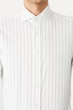 Beyaz Mavi Çizgili Uzun Kollu Gömlek Slim Fit