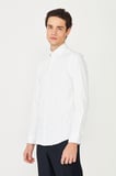 Beyaz Mavi Çizgili Uzun Kollu Gömlek Slim Fit