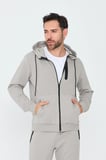 Bej Kapüşonlu Fermuarlı Erkek Sweatshirt