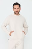 Kırık Beyaz Pamuklu Erkek Basic Sweatshirt