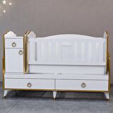 Garaj Home Gold Şeritli Çocuk Odasına Dönüşen Beyaz Standart Beşik