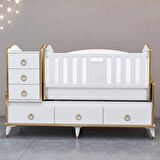 Garaj Home Elfin Gold Şeritli Sallanır Beyaz Standart Beşik
