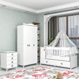 Garaj Home Pırlanta Yıldız 3 Kapaklı Bebek Odası Takımı Gri-  Kombinli-UYKU SETİ-BEYAZ