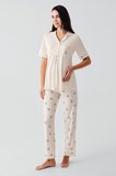 Fiyonk Desenli Düğmeli Kısa Kollu  Esnek Viskoz Hamile Pijama Takım 17207