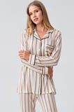 Uzun Kollu Çizgili Düğmeli Esnek Viskoz Pijama Takım 18220