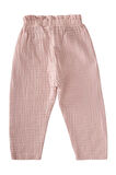 Organik Beli Fırfırlı Geniş Kesim Müslin Pantolon 1-8 Yaş Pudra Pembe