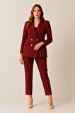 Bordo Kadın Dört Düğmeli Kruvaze Blazer Ceket & Pantolon Takım 0106305.04