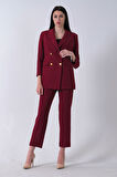 Bordo Kadın Dört Düğmeli Kruvaze Blazer Ceket & Pantolon Takım 0106305.04