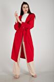 Kırmızı Krep Belden Kuşaklı Kimono 0107121.08