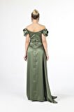 Haki Drape Detaylı Saten Kumaş Abiye Elbise 9704858.23