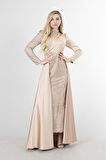 Bej Drape Ve Kuyruk Detaylı Simli Abiye Elbise   6502422.55