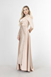 Bej Drape Ve Kuyruk Detaylı Simli Abiye Elbise   6502422.55