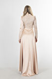 Bej Drape Ve Kuyruk Detaylı Simli Abiye Elbise   6502422.55