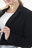 Siyah Kruvaze Yaka Kaşe Crop Astarlı Blazer Ceket 0105125.01