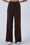Kahve Yüksek Bel Bol Paça Keten Pantolon 01020661.05