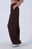 Kahve Yüksek Bel Bol Paça Keten Pantolon 01020661.05