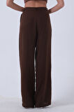 Kahve Yüksek Bel Bol Paça Keten Pantolon 01020661.05