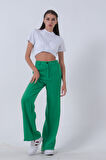 Yeşil Yüksek Bel Bol Paça Keten Pantolon 01020661.07