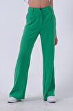 Yeşil Yüksek Bel Bol Paça Keten Pantolon 01020661.07