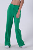 Yeşil Yüksek Bel Bol Paça Keten Pantolon 01020661.07
