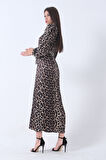 Leopar Bileği Lastikli Bel Bağlamalı Leopar Desenli Tesettür Elbise 4673008.53