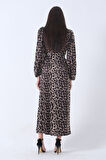 Leopar Bileği Lastikli Bel Bağlamalı Leopar Desenli Tesettür Elbise 4673008.53