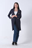 Lacivert Klasik Yaka Çizgili Uzun Ceket 08091161.02