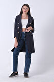 Lacivert Klasik Yaka Çizgili Uzun Ceket 08091161.02