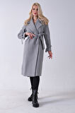 Gri Kol Bağlamalı Seyyar Kuşaklı Uzun Kaşe Kaban 41630051.06