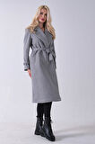 Gri Kol Bağlamalı Seyyar Kuşaklı Uzun Kaşe Kaban 41630051.06