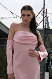 Pudra Drape Düğme Detaylı Midi Boy Abiye 0801168.79