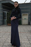 Lacivert Üst Pul Payet Alt Krep Tesettür Abiye 6502497.02