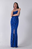 Saks Drapeli Parlak Pul Payetli Askılı Abiye 9705539.26