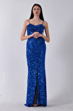 Saks Drapeli Parlak Pul Payetli Askılı Abiye 9705539.26