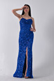 Saks Drapeli Parlak Pul Payetli Askılı Abiye 9705539.26