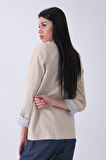 Bej Kol Katlama Aksesuarlı Çizgili Ceket 41670043.55