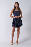 Lacivert İp Askılı Bel Kemer Bağlamalı Mini Boy Abiye 0802004.02
