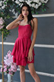 Kırmızı İp Askılı Bel Kemer Bağlamalı Mini Boy Abiye 0802004.08